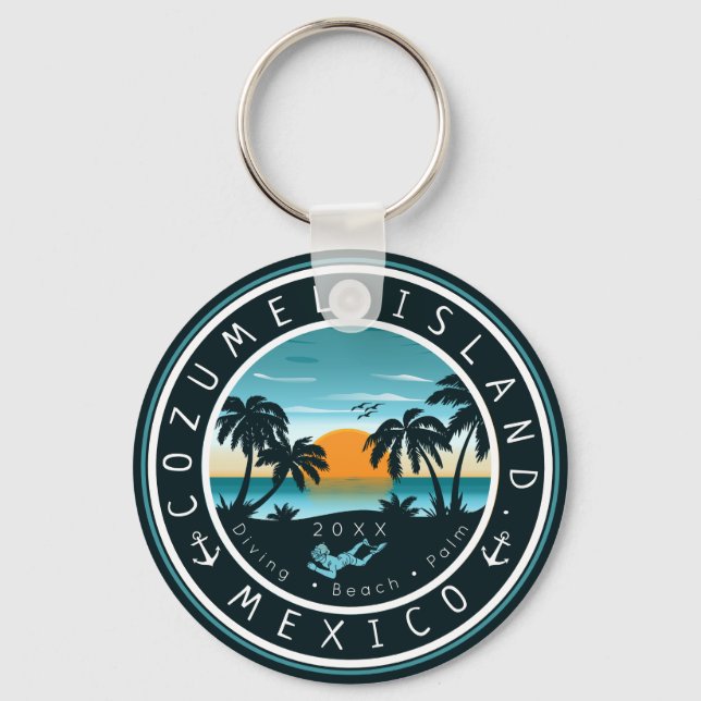 Cozumel Mexico Dyka Sunset Souvenir 80s Nyckelring (Framsida)
