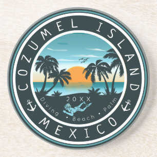 Cozumel Mexico Dyka Sunset Souvenir 80s Underlägg