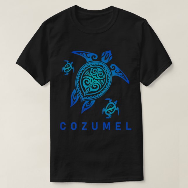Cozumel Mexico Sea Blue Tribal Turtle T Shirt (Design framsida)