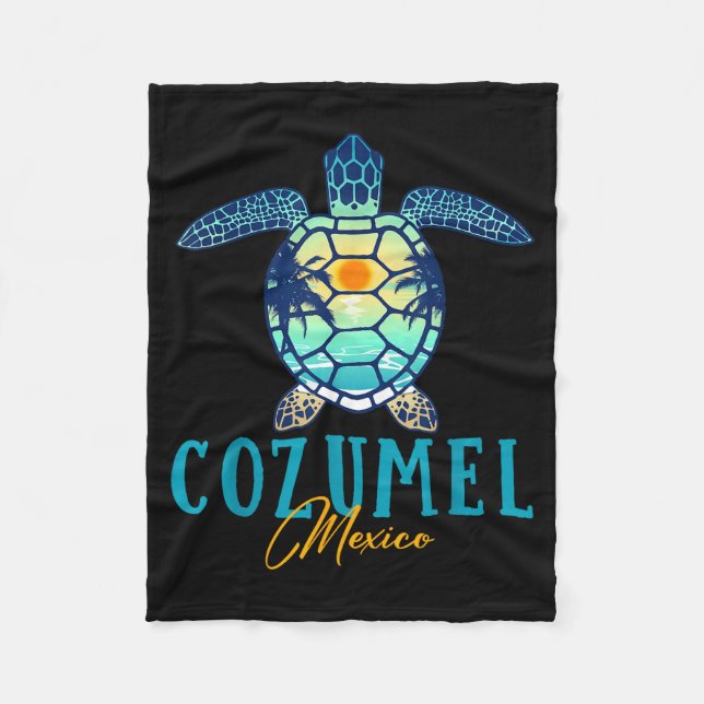 Cozumel Mexico Sea Turtle Palm Tree Sunset Beach V Fleecefilt (Framsidan)