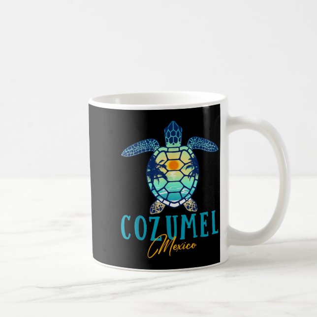 Cozumel Mexico Sea Turtle Palm Tree Sunset Beach V Kaffemugg (Höger)