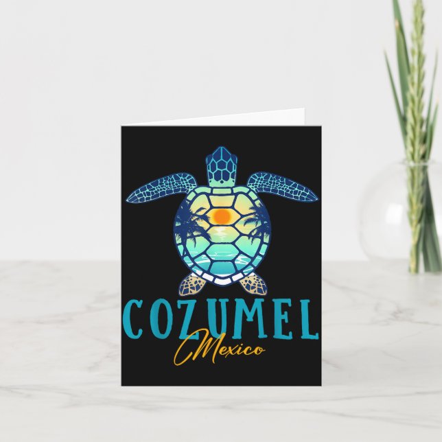Cozumel Mexico Sea Turtle Palm Tree Sunset Beach V Kort (Framsida)