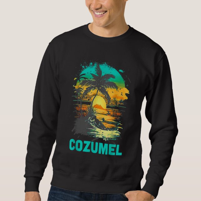 Cozumel Mexico Tropical Sunset Beach Souvenir Vaca Lång Ärmad Tröja (Framsida)