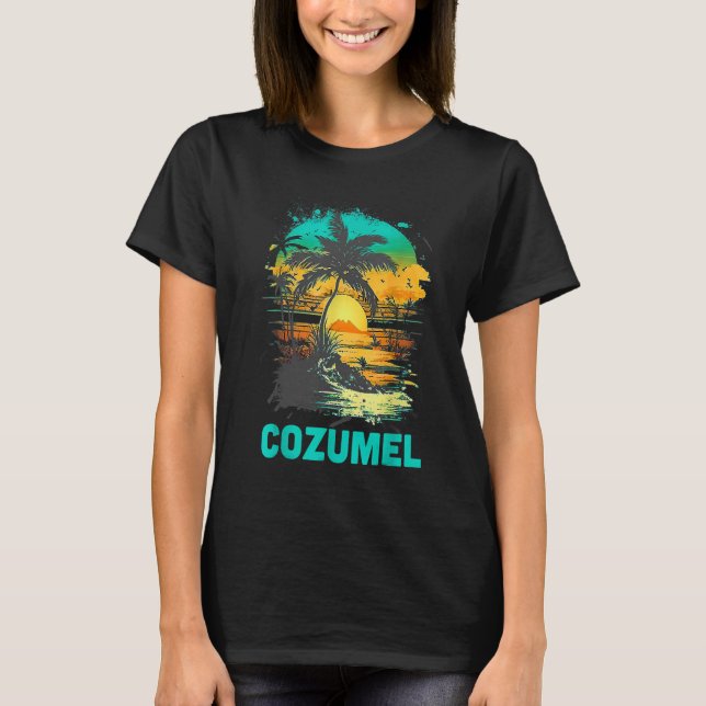 Cozumel Mexico Tropical Sunset Beach Souvenir Vaca T Shirt (Framsida)