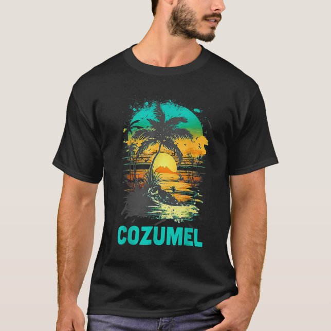 Cozumel Mexico Tropical Sunset Beach Souvenir Vaca T Shirt (Framsida)