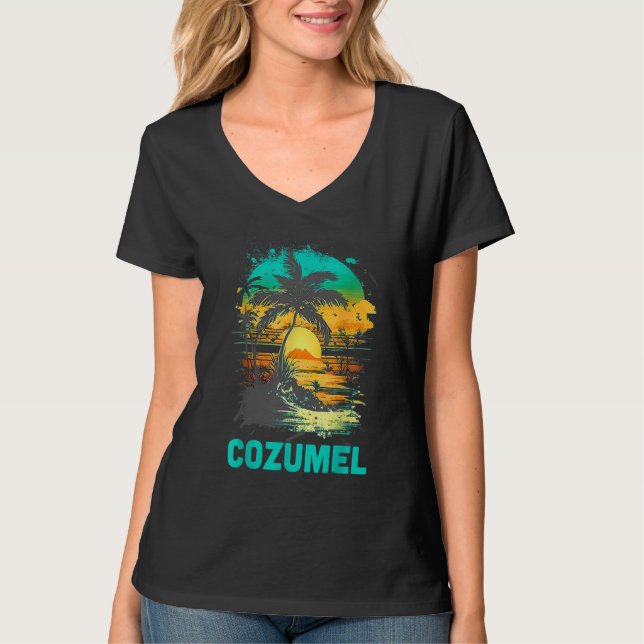 Cozumel Mexico Tropical Sunset Beach Souvenir Vaca T Shirt (Framsida)