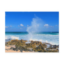 Cozumel Mexiko Beach Wave Stänk Vatten Spout Teal