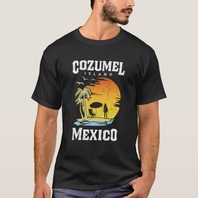 Cozumel Mexiko Beacher Retro Coola Distress Graph T Shirt (Framsida)