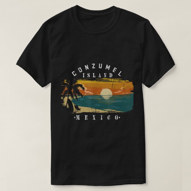 Cozumel Mexiko Beacher Retro Coola Distress Graph T Shirt (Design framsida)