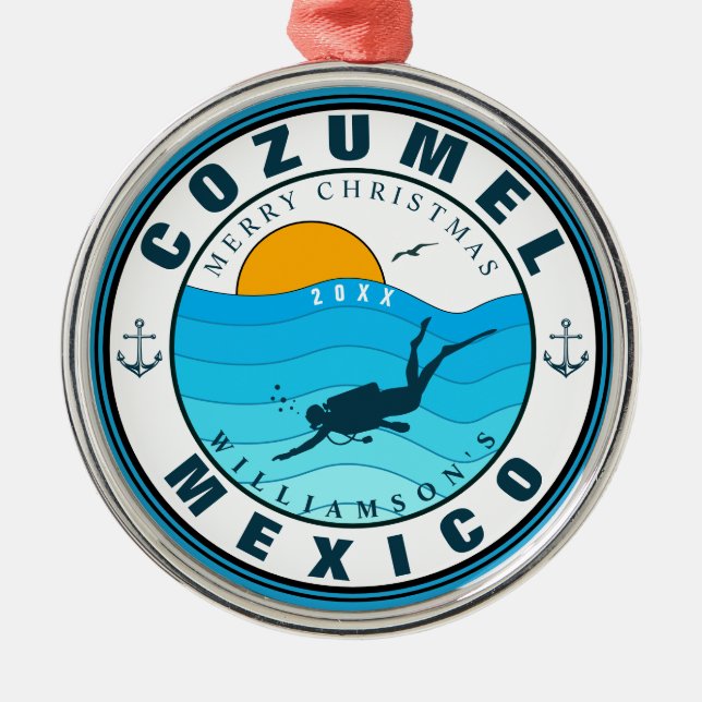 Cozumel Mexiko Diving Travel Vacation Souvenir Julgransprydnad Metall (Framsidan)