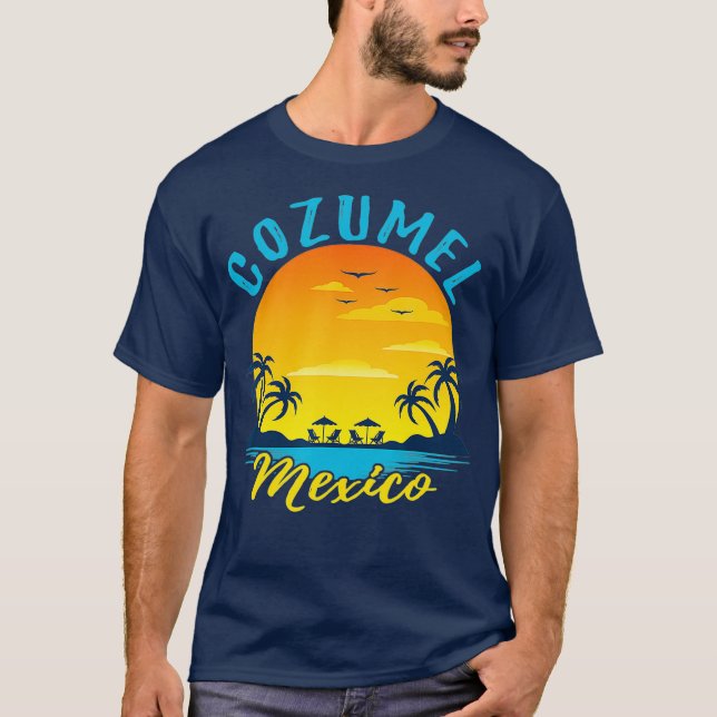 Cozumel Mexiko Handflatan Träd Orange Sunset T Shirt (Framsida)