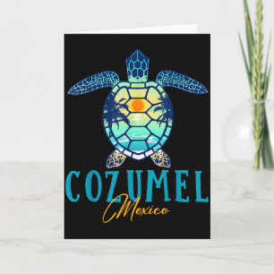 Cozumel Mexiko Havssköldpadda Palmträd Solnedgång Kort