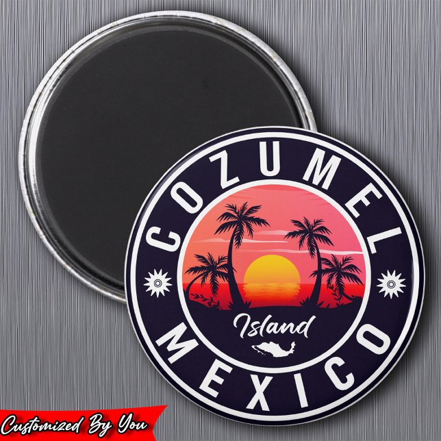 Cozumel Mexiko, ön Retro Sunset Souvenirs Magnet (Skapare uppladdad)