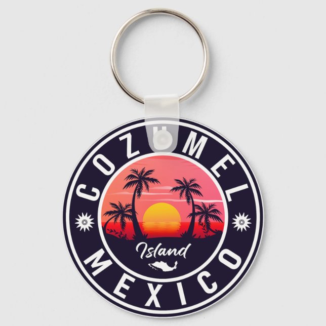 Cozumel Mexiko, ön Retro Sunset Souvenirs Nyckelring (Framsida)