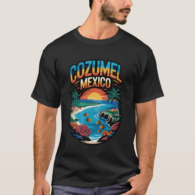 Cozumel Mexiko Stränder Retro Cool Nött Grafik T Shirt (Framsida)