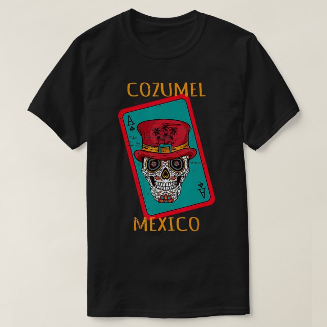 Cozumel Mexiko Sugar Skull Ace of Spades Souvenir T Shirt (Design framsida)