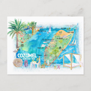 Cozumel Quintana Roo Mexico Illustrated Travel Kar Vykort