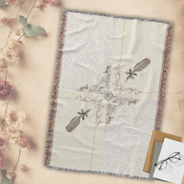 Cozy Aged Ivory Vintage Manuscript Woven Fringe Filt