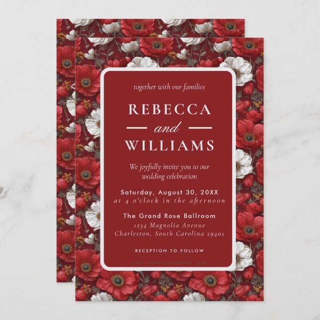 Cozy Anemones Accent Garden Wedding Inbjudningar (Fram/baksida)