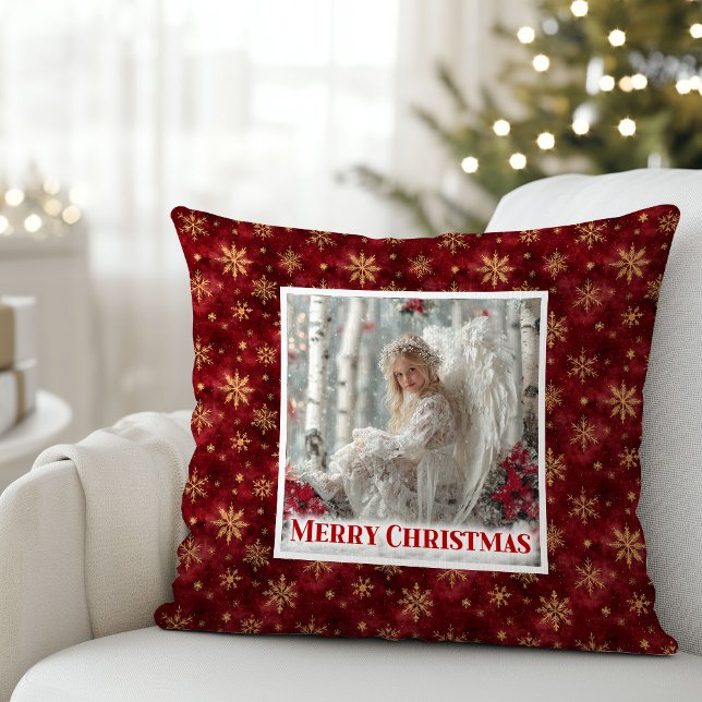 Cozy Angel Poinsettia Red Gold Festive Christmas  Kudde (Cozy Angel Poinsettia Red Gold Festive Christmas Pillow

)