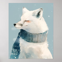 Cozy Arctic Fox Nursery Wall Art Watercolor Poster