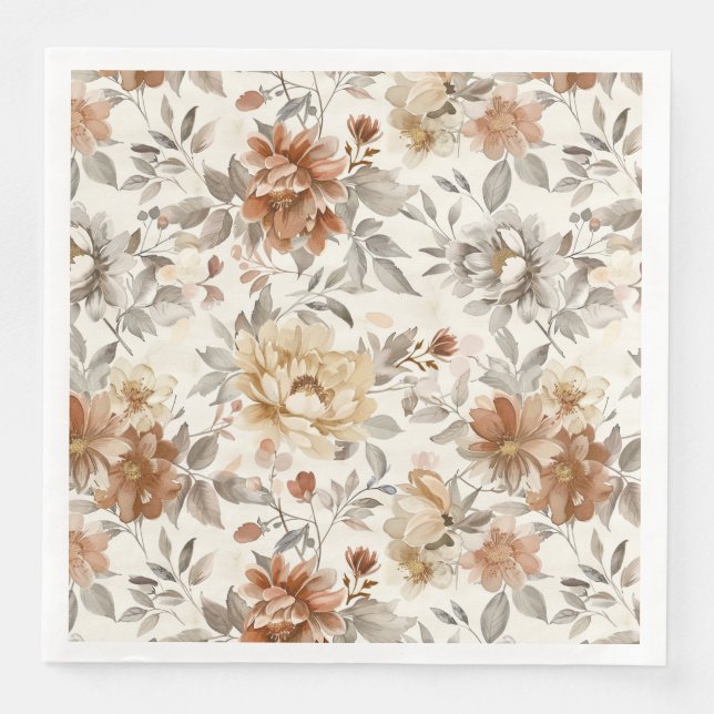 Cozy Autumn Aesthetic Fall Floral Pattern Pappersservett (Framsida)
