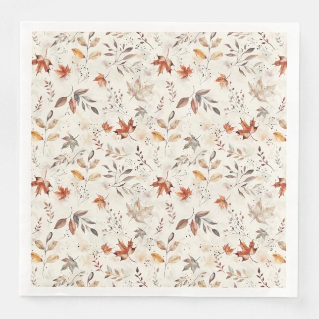 Cozy Autumn Aesthetic Fall Leaves Botanical Pappersservett (Framsida)