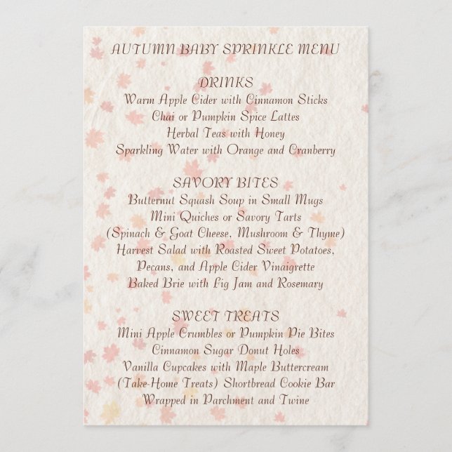 Cozy Autumn Baby Sprinkle Menu | Seasonal  Meny (Framsida)