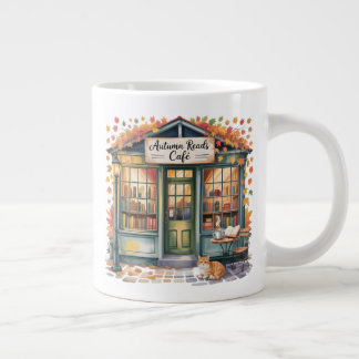Cozy Autumn Book Café Mug — Open Book & Lantern Jumbo Mugg
