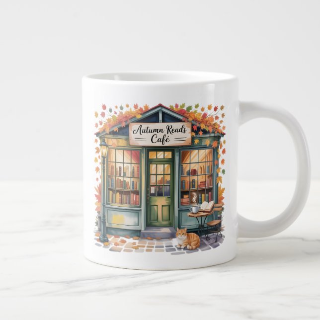 Cozy Autumn Book Café Mug — Open Book & Lantern  Jumbo Mugg (Höger)