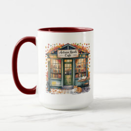 Cozy Autumn Book Café Mug — Open Book & Lantern Mugg