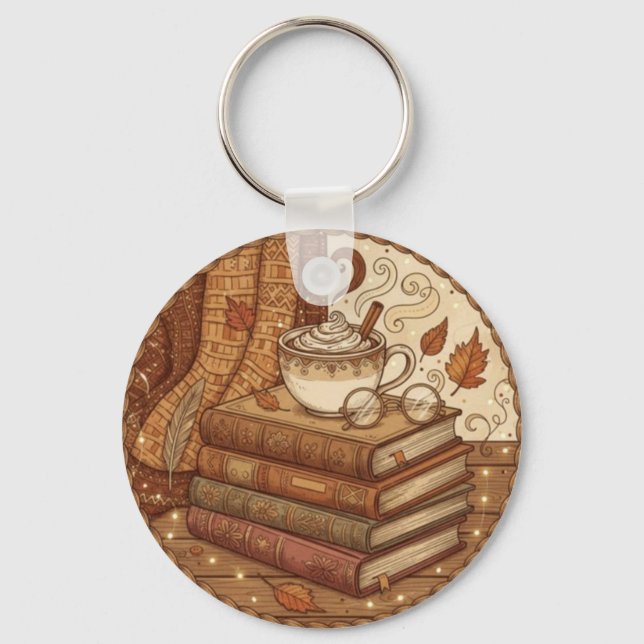 Cozy Autumn Books and Coffee Illustration Nyckelring (Framsida)