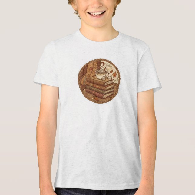 Cozy Autumn Books and Coffee Illustration T Shirt (Framsida)