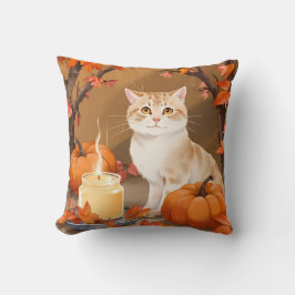 Cozy Autumn Cat & Pumpkin Spice Neutral Colors Kudde