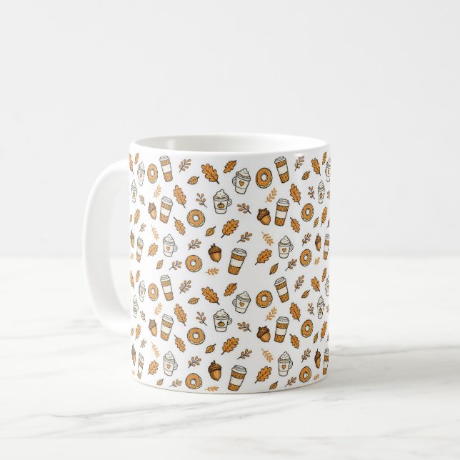 Cozy Autumn Coffee Pattern Mug with Fall Leaves  Kaffemugg (Framsida vänster)
