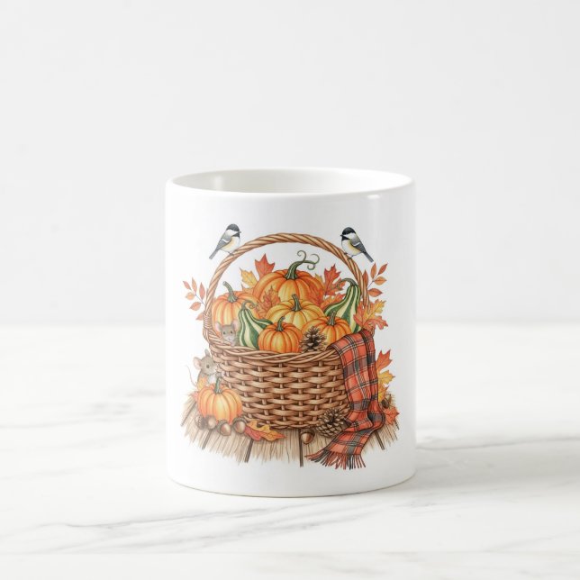 Cozy Autumn Harvest Basket with Mice and Birds Kaffemugg (Center)