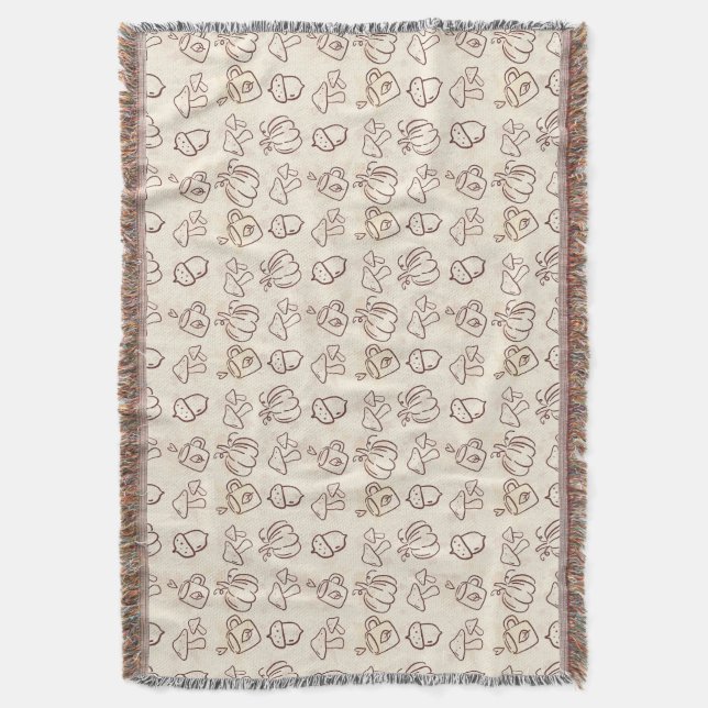 Cozy Autumn Harvest Doodle Pattern Woven Throw Bla Filt (Framsidan Vertikal)