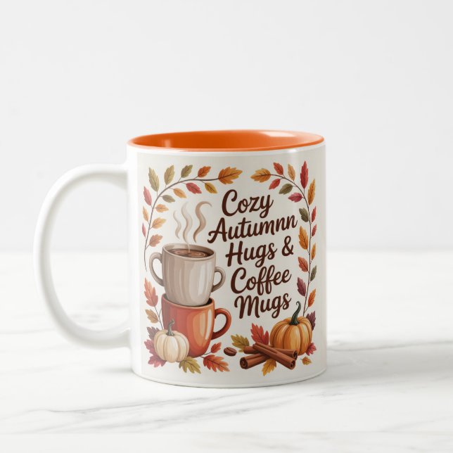 Cozy Autumn Hugs and Coffee mugs leaves Två-Tonad Mugg (Vänster)