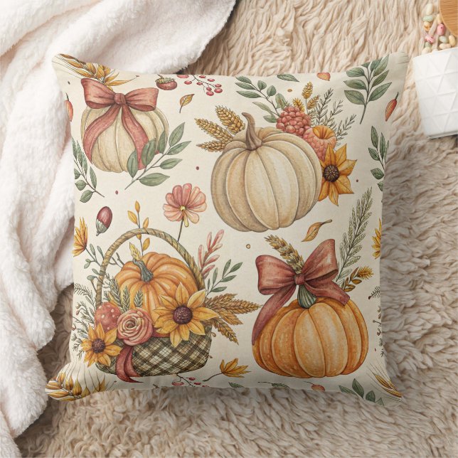 Cozy Autumn Pumpkin and Sunflower Pattern (2) Kudde (Filt)