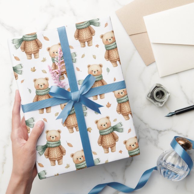 Cozy Autumn Teddy Bear Nursery Presentpapper (Gifting)