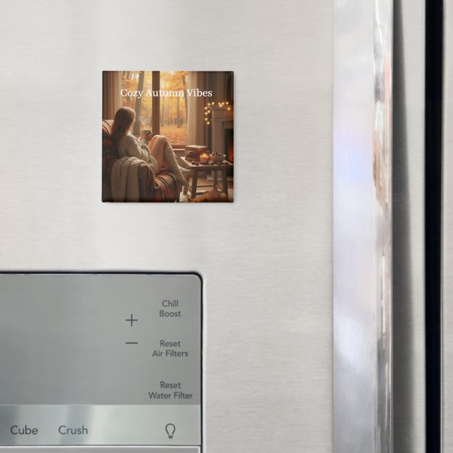Cozy Autumn Vibes | Personalized Fall Cabin Window Magnet (In Situ (Fridge))