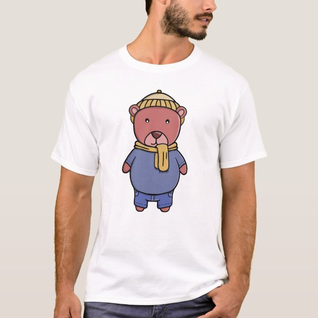 Cozy Bear i vinterdräkt T Shirt (Framsida)