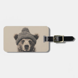Cozy Bear in Beanie - Cute Winter Animal Bagagebricka