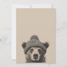 Cozy Bear in Beanie - Cute Winter Animal Julkort
