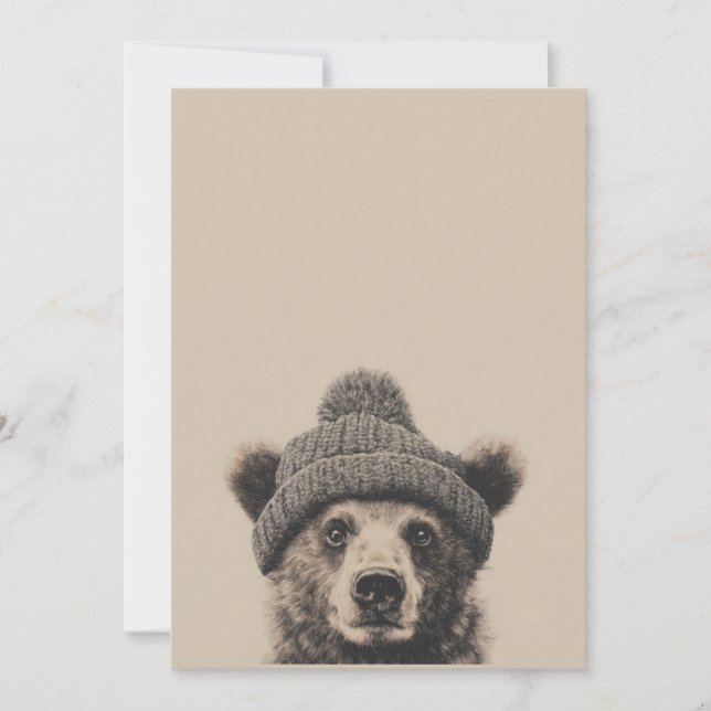 Cozy Bear in Beanie - Cute Winter Animal  Julkort (Framsida)