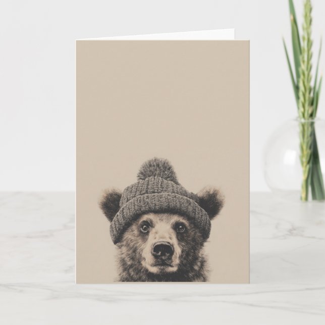 Cozy Bear in Beanie - Cute Winter Animal  Kort (Framsida)
