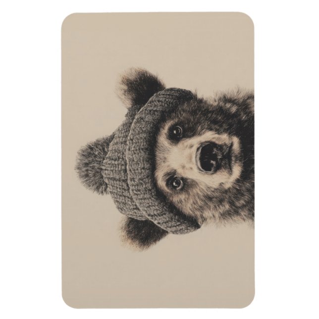 Cozy Bear in Beanie - Cute Winter Animal  Magnet (Vertikal)