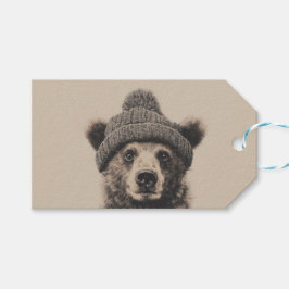 Cozy Bear in Beanie - Cute Winter Animal Presentetikett