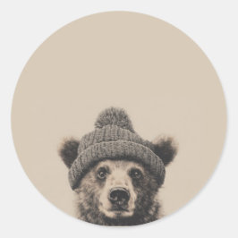Cozy Bear in Beanie - Cute Winter Animal Runt Klistermärke