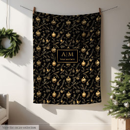 Cozy black and gold watercolor custom Christmas Fleecefilt